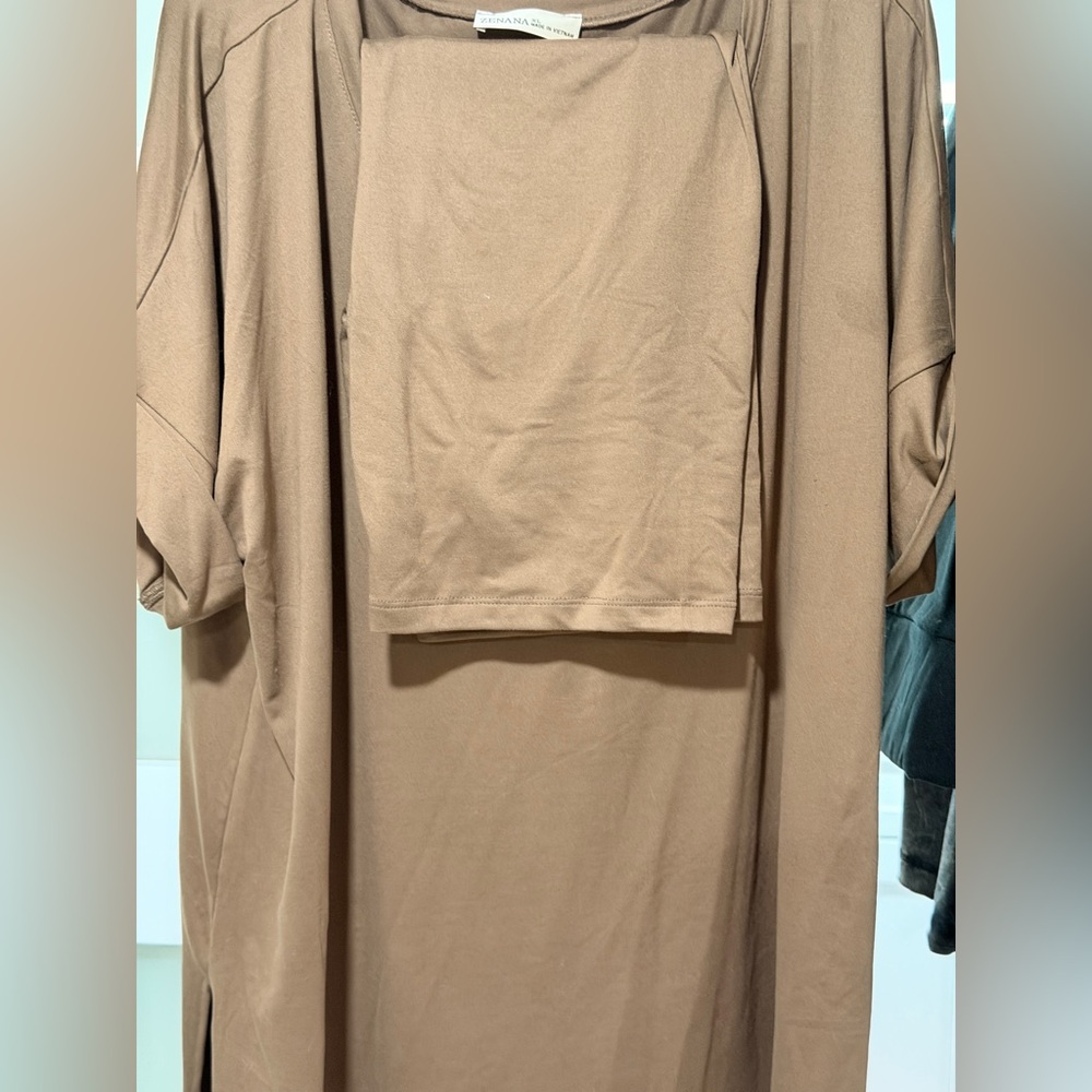 Zenana Brushed Microfiber shirt and biker shorts set in mocha XL